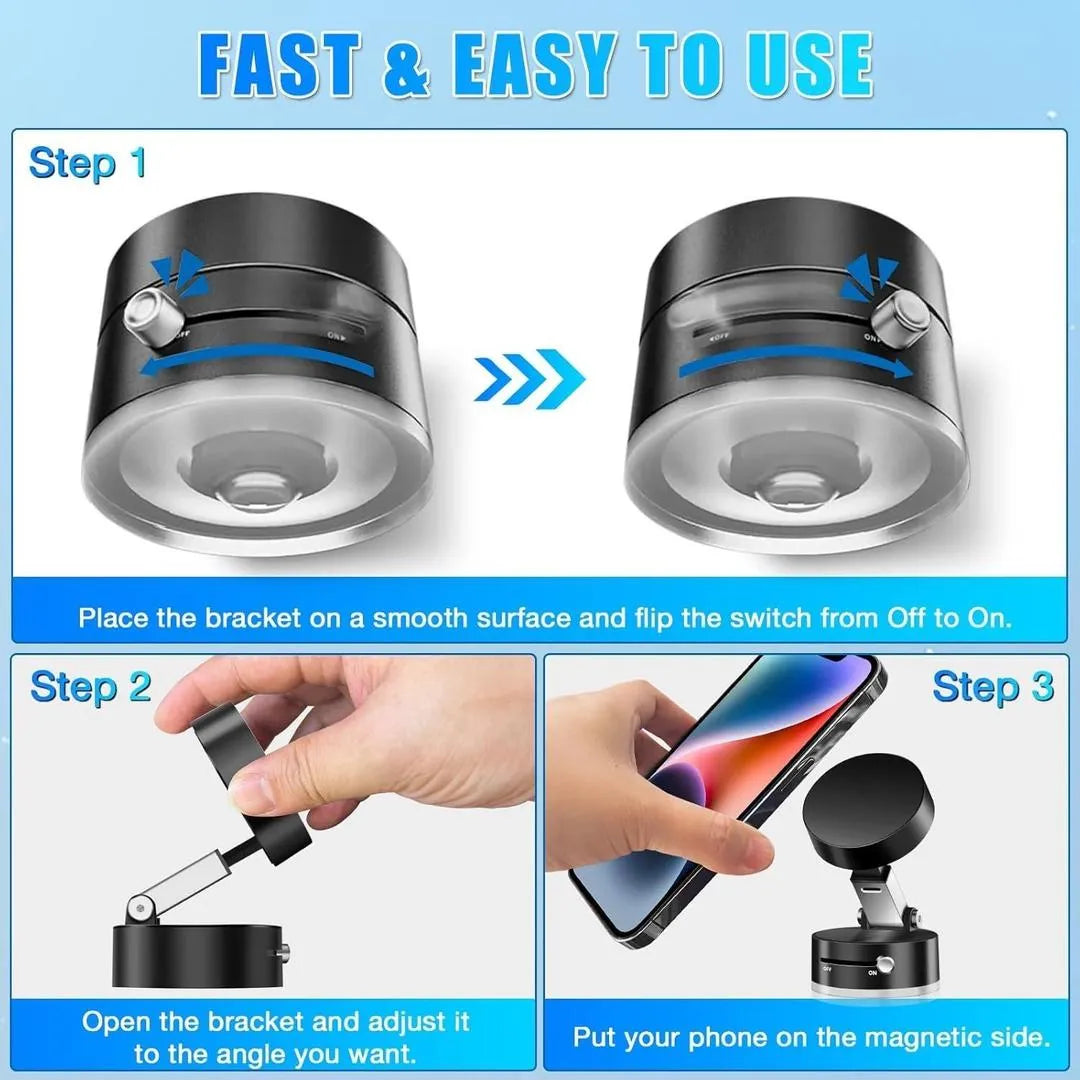 Magnetic Suction Phone Holder – Easy to Operate, Foldable & Adjustable for Car/Bathroom/Gym/Kitchen